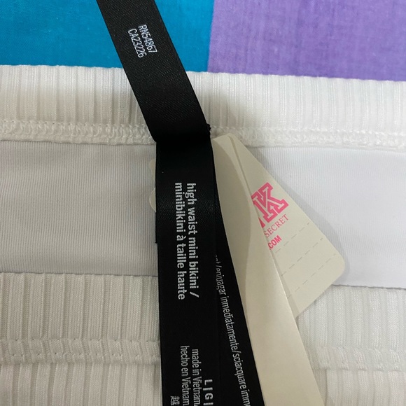 NWT VS High Waist Mini Bikini Bottom White Ribbed Textured Large new with tags - Picture 6 of 9